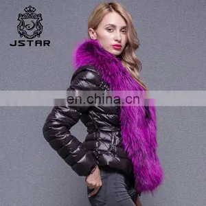 Purple Big LapelJackets Short Model Classic Coat Fur Trimmed Down Coats thumbnail-4