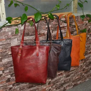 Large Genuine Leather Handbag Vegetable Tanned Soft Leather Woman Tote Bag thumbnail-2
