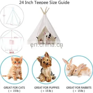 Pet Teepee Dog Canvas Cat Bed Portable Dog Teepee Tents Washable Pet Houses thumbnail-5