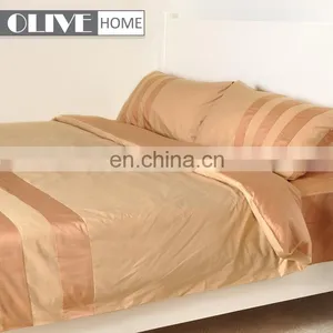 Wholesale Gold Luxury Striped 100% Cotton Percale Quilted Bed Set Bedding Bed Sheet Sets thumbnail-2