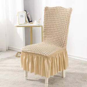 Stretch Seersucker Dining Chair Covers Chair Slipcovers With Ruffled Skirt Navy Blue thumbnail-2