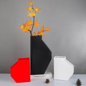 2021 New Chinese Geometric Semi-Flat Bottle Frosted Ceramic Vase,Nordic Decoration thumbnail-5