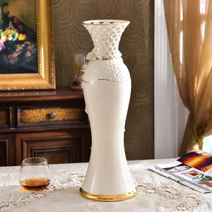 Gild Hollow European Luxury White Tall Ceramic Flower Vase For Home Dining Room Decor thumbnail-3