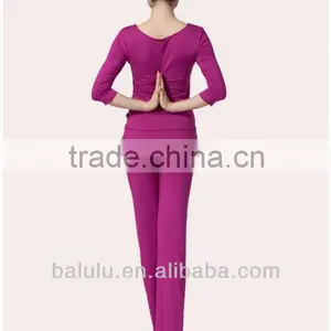 Ladies Gym Wear Soft Modal v Neck Long Sleeve Women's Yoga Fintess Wear Gym t Shirt Fitness Wear thumbnail-3