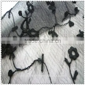 Embroidered Black Small Flower Chiffon Fabric thumbnail-2
