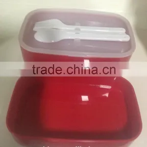 2016 New Design Microwave Safe 2 Layer Plastic Kid Bento Box With Band For School Plastic Lunch Box With Plastic Cutlery thumbnail-1
