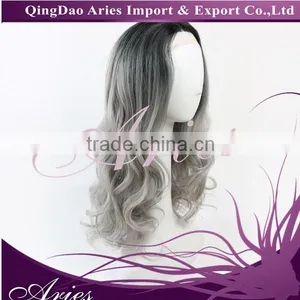 16" Long Ombre Grey Curly Wavy Lace Front Wig Heat Resistant thumbnail-1