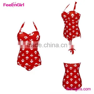 Hot Sale Wholesale Women Strapped Red Bikini Swimwear thumbnail-1