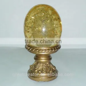 2.5" (63mm) Dia Wooden Drapery Rod With Clear Champagne Crackle Egg Ball Curtain Finials thumbnail-1