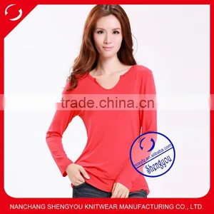 100 Viscose Women Long Sleeve t Shirts Wholesale China thumbnail-1