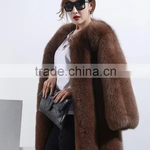 Winter Warm Thick Fox Fur Coats For Women Fashion Big Fox Fur Coats Saga KZ160098 thumbnail-1