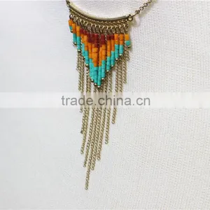 Newest Gold Multiraw Mix -color Seedbead Necklace Short Chain Gold Charm Pendant Necklace 2016 Fashion Style Wholesale thumbnail-4