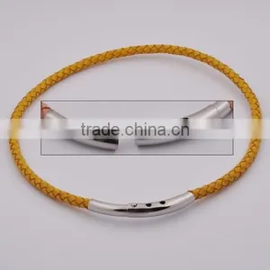 Fashion Stainless Steel Magnetic Brown Leather Necklace thumbnail-3