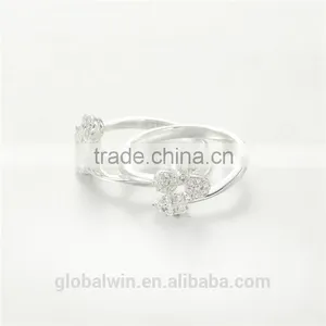 Handmade S925 Silver Good Luck Clover Clear Cz Stone Wedding Ring thumbnail-4