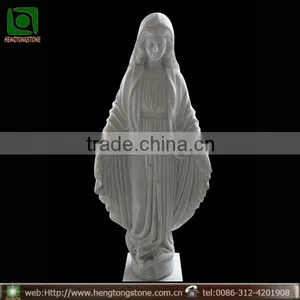 Hand Carved White Marble Stone Virgin Mary Statue thumbnail-1