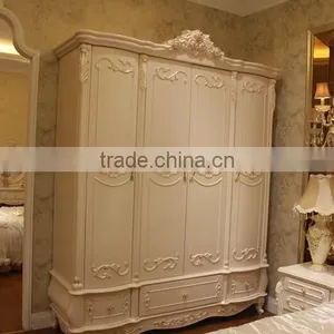White Luxury Antique Customized Oak Solid Wood Luxury Wardrobe for Sale thumbnail-1