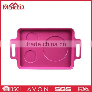 Pink Solid Color Canteen Use Devided Tray With Handles thumbnail-1