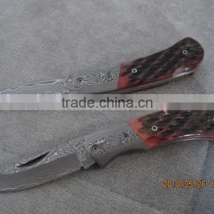 Flip Damascus Pocket Knife thumbnail-2