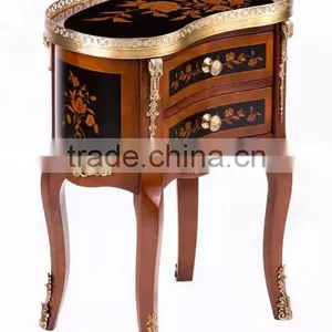 Vintage Style Castle Living Room Furniture Handmade Marquetry Side Cabinet, Luxury Brass Inlaid Natural Wood Chest Of Drawer thumbnail-1