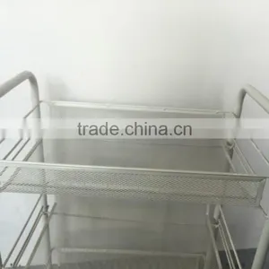 Metal Mesh Rolling Cart Trolly Organizer Shelves Handle Portable Style thumbnail-5