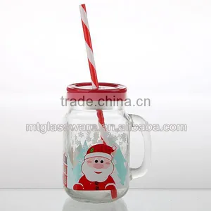 16oz Christmas Mason Jars Healthy Snacks With Lid Straw With Handle thumbnail-2
