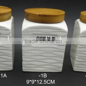 Coffee Tea Sugar Ceramic Storage Jar With Bamboo Lid thumbnail-5