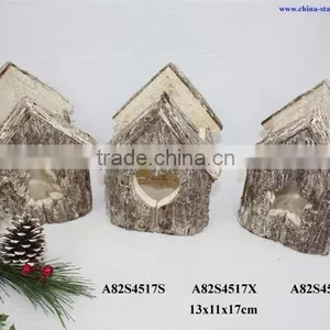 Garden Birdhouse Shaped Wood Candle Holder thumbnail-1
