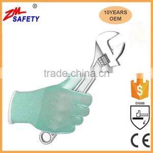 EN388 Certified Green Polyester Shell Green PU Dipped Glove for Mechanic Workplace Safety thumbnail-5