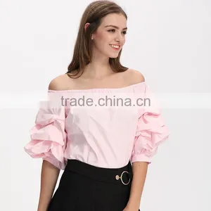 2017 Women off Shoulder New Summer Cotton Blouse Designs thumbnail-3