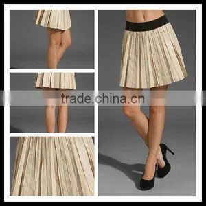 12SK003 Cream Lady Pleat Fashion Skirt,latest Design. thumbnail-1
