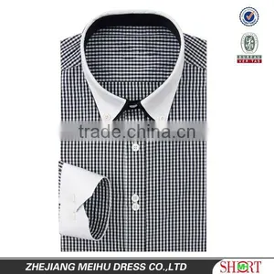 100% Cotton Yarn Dye New Trendy Contrast Collar Slim Classic Business Design Men's Yarn Dye Checked Long Sleeve Dress Shirt thumbnail-1