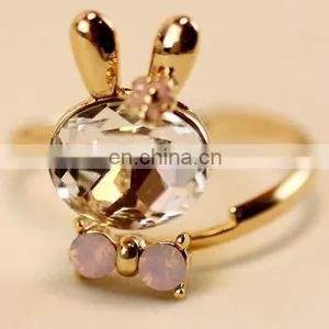 Godbead 17MM Accessories Crystal Rabbit Bow Ring Rhinestone Finger Ring Opening Ring Jewelry thumbnail-4