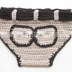 Knitted Baby Boys Diaper Cover Tan/ Brown Color, Newborn Baby Boys Crochet Shorts Bloomers thumbnail-1