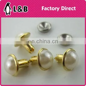 Fashion Garment Accessory 8mm Metal Jeans Rivet With Pearl Beads for Lady Clothing thumbnail-1