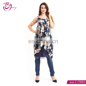 Sleeveless Flower Print Ladies Modern New Pleated Dress thumbnail-1