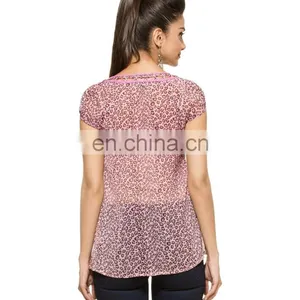 2015 Latest Animal Print Kaftan For Ladies And Girls Pink Animal Printed Georgette Top thumbnail-3