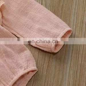 Solid Color Breathable Newborn Baby Romper Long Sleeve Baby Clothes Linen thumbnail-4