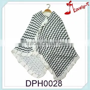 Hot Sale Stylish Knit Girls Stripe Pullover Poncho Sweater With Falbala on Fringe thumbnail-1