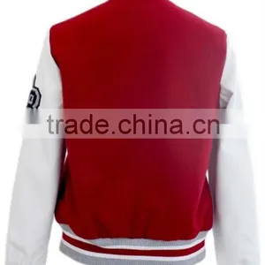 Red Wool Leather Varsity Letterman Jacket thumbnail-3