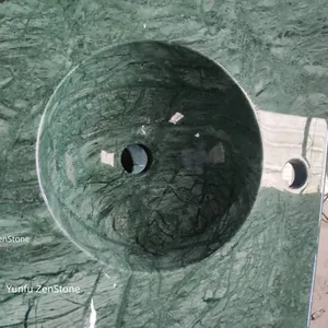 Luxury Hot Design Green Marble Stone Rectangular Shape Pedestal Sink Unique Design Washing Basin for Bathroom Home Villa and Hotel thumbnail-4