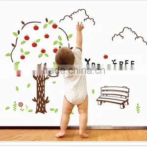 Happy Apple Tree - Wall Decals Stickers Appliques Sticker Paper Removable Living Room Bedroom Art Picture DIY Mural Decoration thumbnail-1