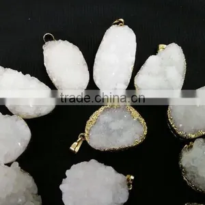 Stunning Gold Electroplated Druzy Pendant High Quality With Gold Plated on Edged, Brazil Druzy Agate Pendants thumbnail-2