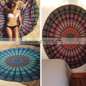 Foldable Indian Mandala Round Hippe Boho Cotton Wall Tapestry Tablecloth Throw Mat For Yoga Towel Beach Blanket thumbnail-1