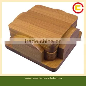 4-piece Bamboo Coasters Set With Bamboo Holder thumbnail-1