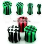 Double Flared Acrylic Plug With Black and White Checkers Pattern thumbnail-1