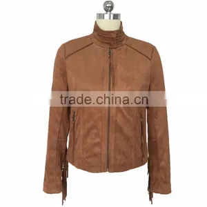 Fashion Women Motorcycle pu Jacket Brown thumbnail-2