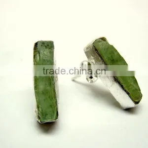 Green Kyanite Raw Gemstone Stud 925 Sterling Silver Earring Jewelry, Rough Gemstone Stud Earring, Designer Gemstone Jewelry thumbnail-2