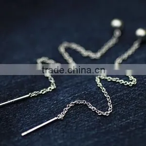 925 Sterling Silver Ball Dangle Long Line Thread Threader Earrings thumbnail-1