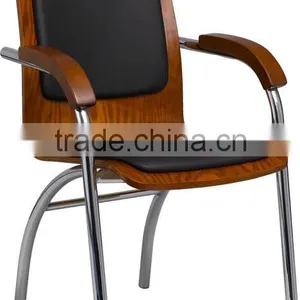 Plywood Bentwood Black Pvc pu With Solid Wood Arm Meeting Guest Office Chair Conference Chair A21-Y08 thumbnail-3