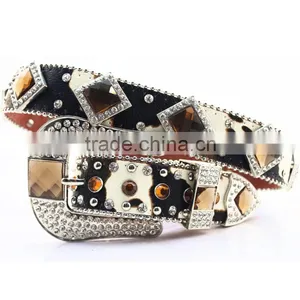 Western Cow Print Leather Brown Concho Studded Cowgirl Crystal Belt thumbnail-1